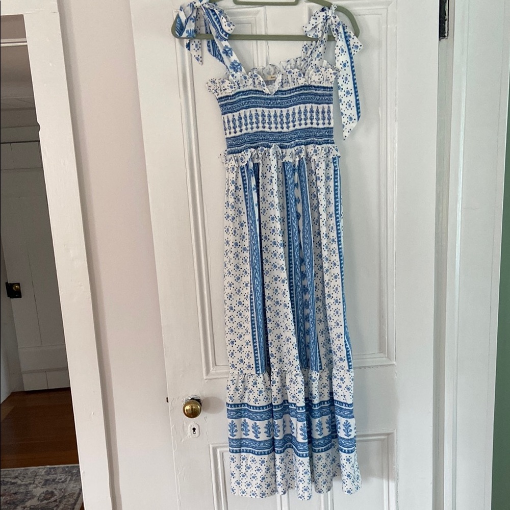 Blue and White Patterned Maxi Dress